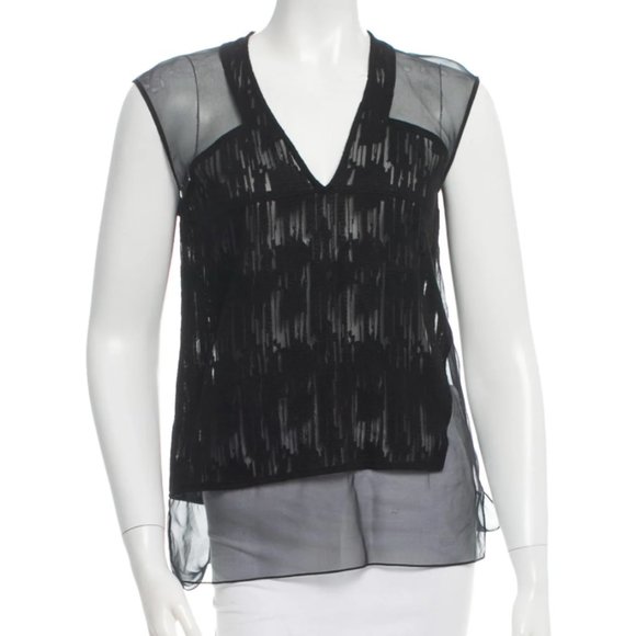 Helmut Lang  Embroidered Silk V-Neck Top Black - Picture 1 of 10